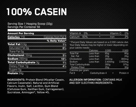 optimum 100 casein - facts - corposflex