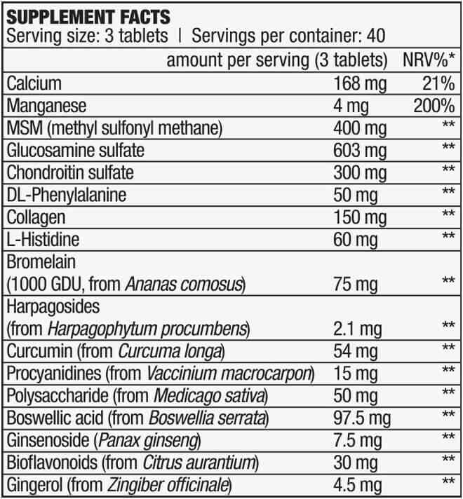 biotech-usa-arthro-forte-120 tabs-comprimidos-tabela-nutricional-corposflex-portugal