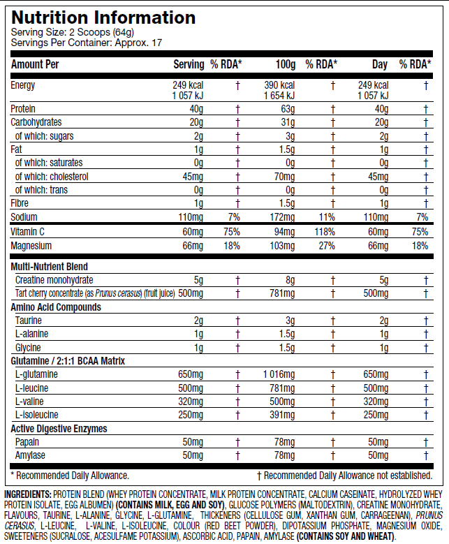 anabolic Halo Performance Series - Informaçao Nutricional