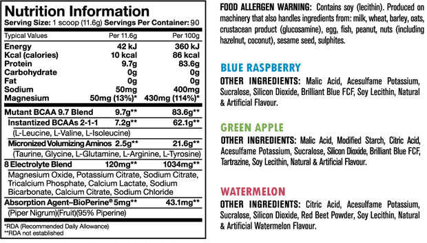 mutant bcaa 9.7 informacao nutricional